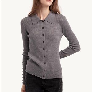 100% merino collared cardigan—grey